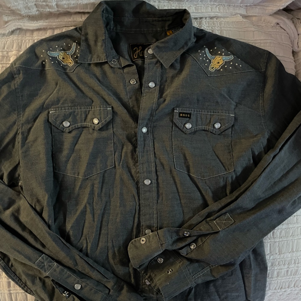 Howler Brothers rare Paranormal Aliens Spaceship Skulls Gaucho Snap ShirtXL